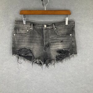 We The Free Distressed Raw Denim Shorts Frayed Hem‎ Gray Wash Rips Size 28